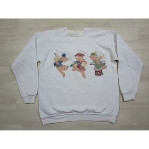 Vintage Pig Sweatshirt (L) 3 Little Pigs Disney Story Music Themed 90s Handmade